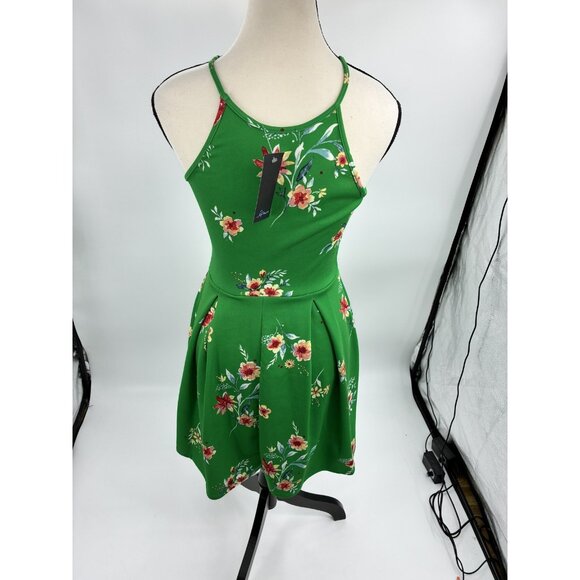 Soprano Womens Dress Size S Green Floral Halter Sleeveless Fit & Flare Sundress - Picture 4 of 7